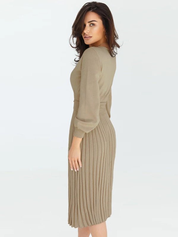 Women’s Mid Length Pleated Long Sleeve Dress