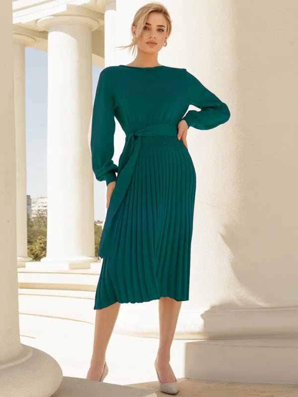 Women’s Mid Length Pleated Long Sleeve Dress