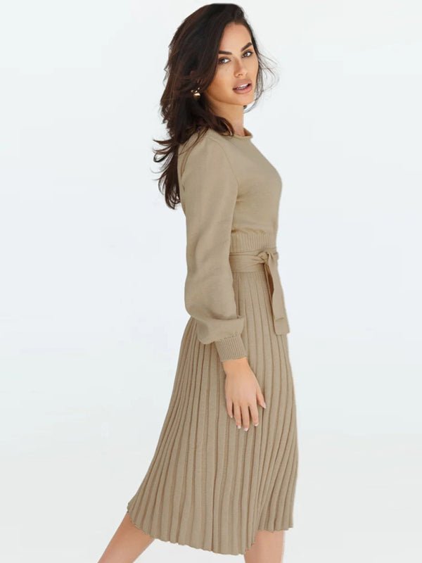 Women’s Mid Length Pleated Long Sleeve Dress