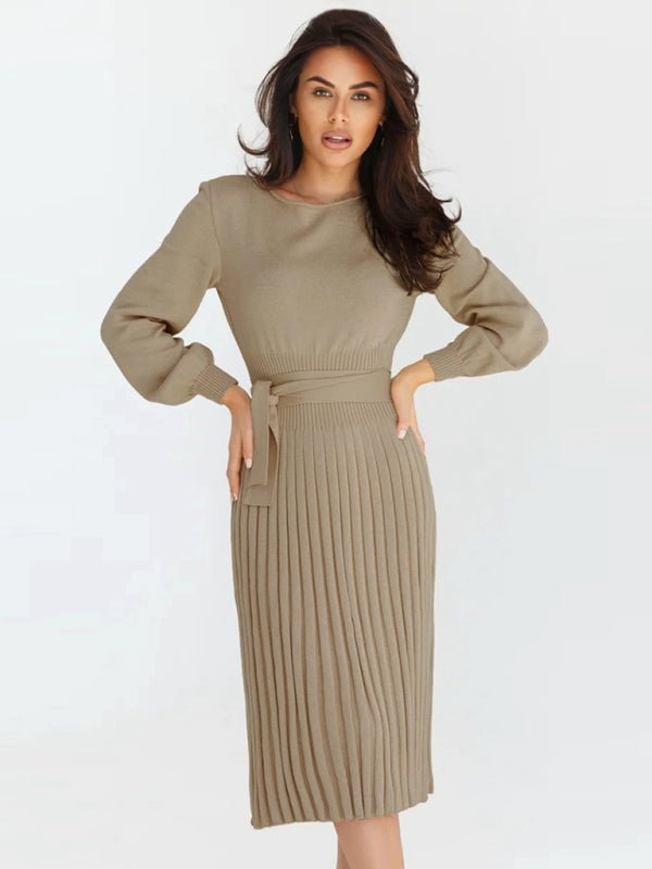 Women’s Mid Length Pleated Long Sleeve Dress