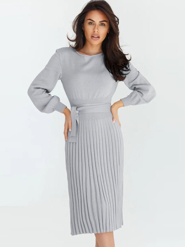 Women’s Mid Length Pleated Long Sleeve Dress