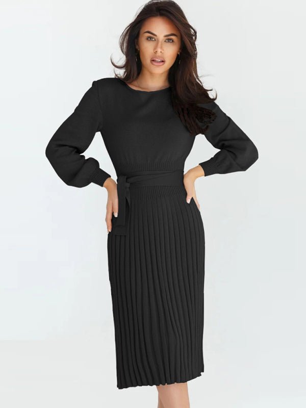 Women’s Mid Length Pleated Long Sleeve Dress