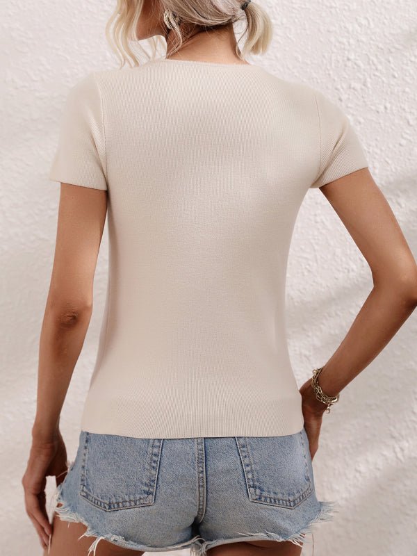 Women's Solid Color Shoulder Cutout Rib Sweater