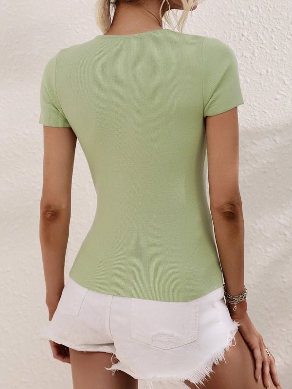 Women's Solid Color Shoulder Cutout Rib Sweater