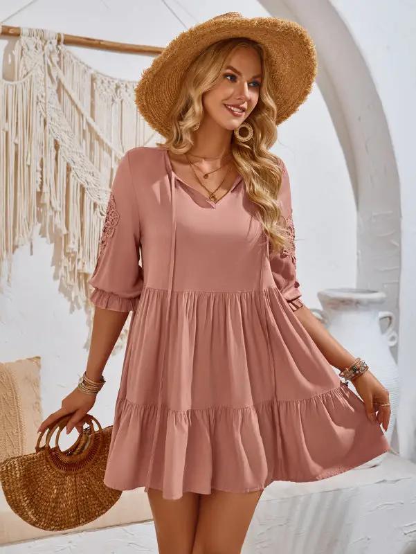 New casual solid color waisted webbing dress