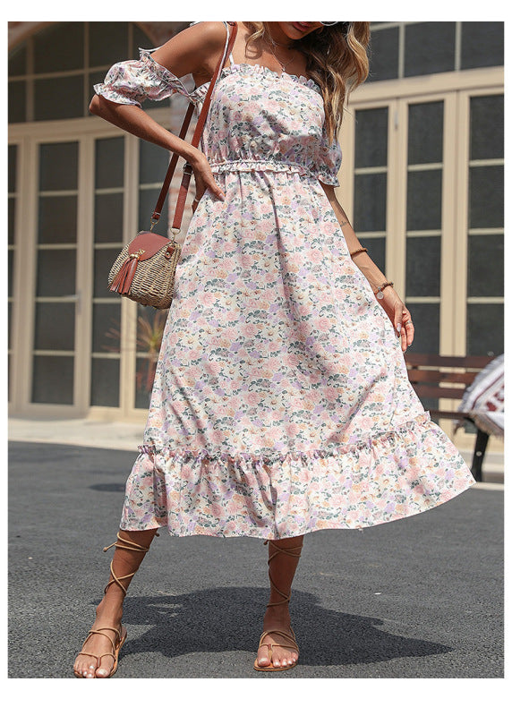 One-shoulder dress ruffled floral off-the-shoulder dress