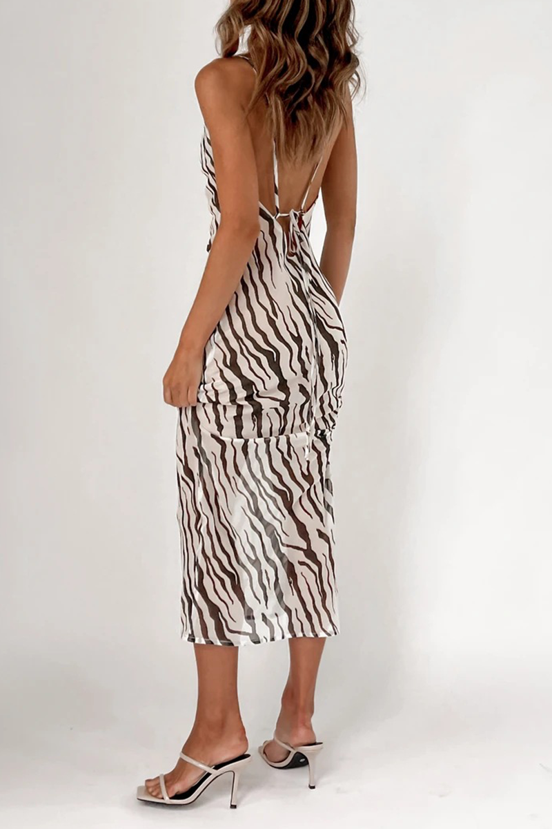 Sexy Animal Print Leopard Patchwork Spaghetti Strap Pencil Skirt Dresses