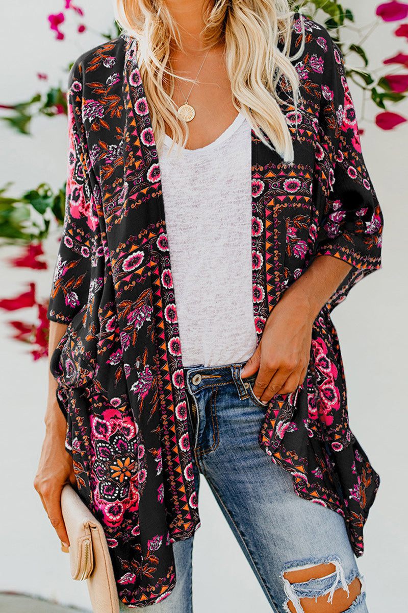 Casual Vacation Geometric Print Patchwork Cardigan Collar Outerwear