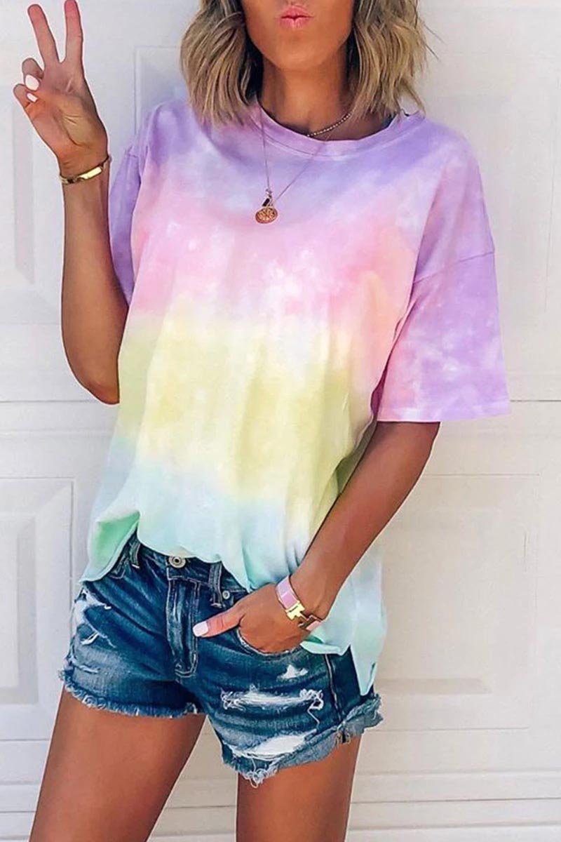 Noveify O Neck Tie-dye Multicolor T-shirt