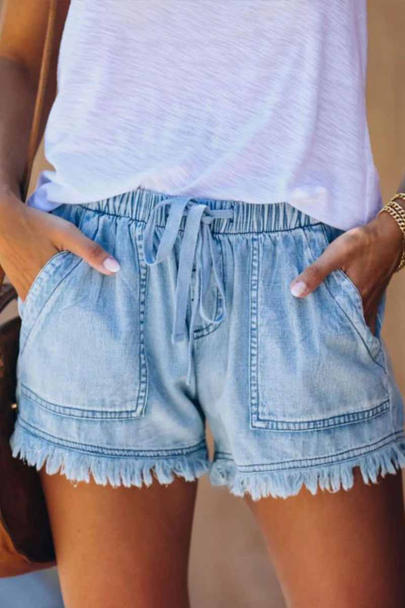 Noveify Adjustable Tassel Pockets Design Denim Shorts(3 Colors)