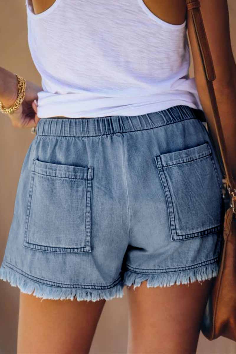 Noveify Adjustable Tassel Pockets Design Denim Shorts(3 Colors)