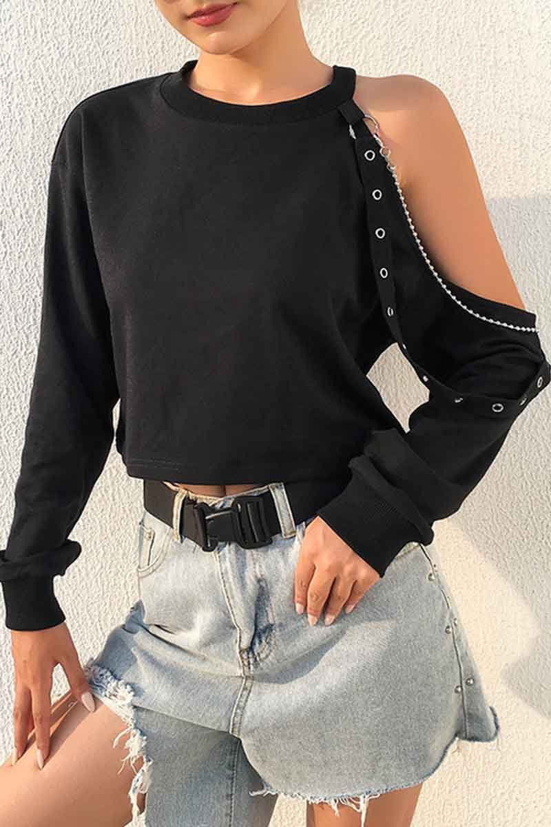 Noveify Long-sleeve Loose Off-shoulder T-shirt