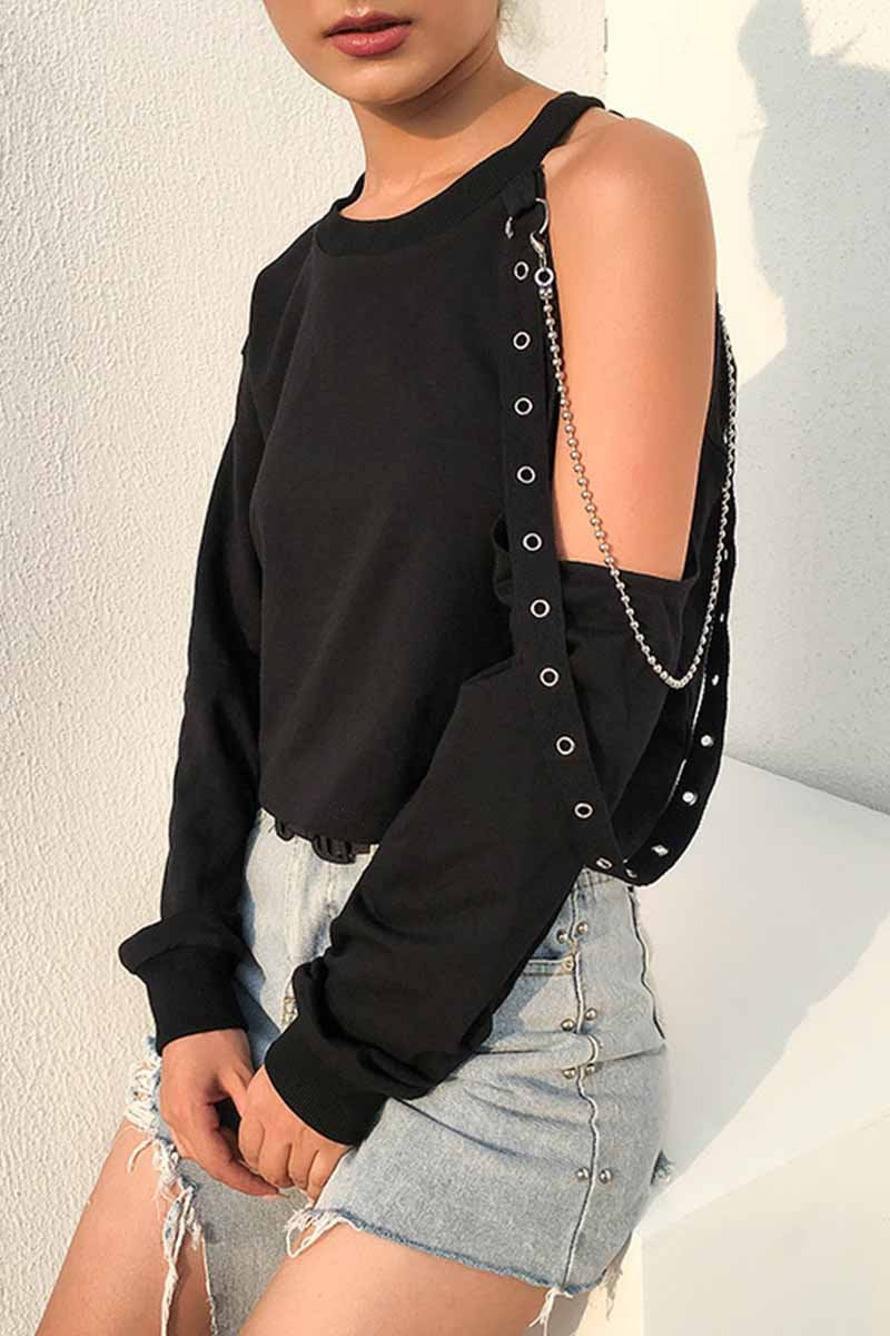 Noveify Long-sleeve Loose Off-shoulder T-shirt