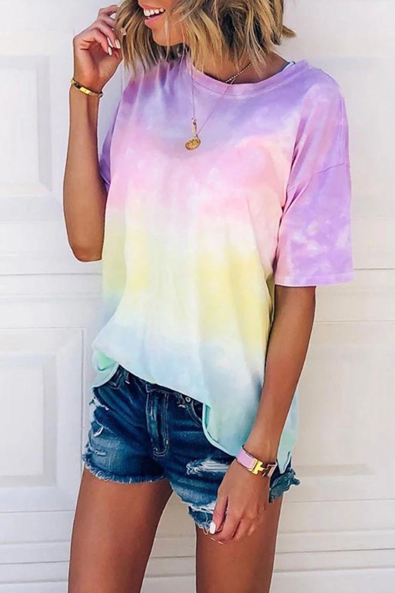 Noveify O Neck Tie-dye Multicolor T-shirt