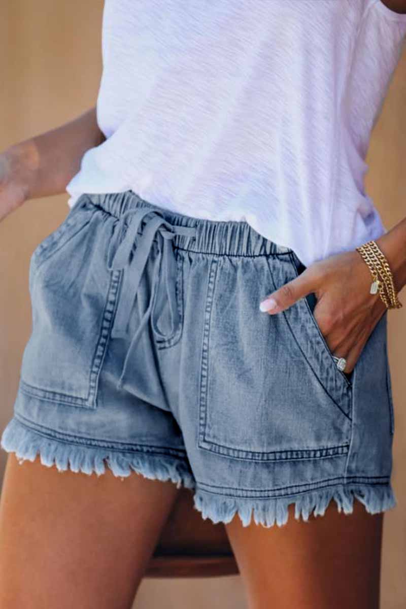 Noveify Adjustable Tassel Pockets Design Denim Shorts(3 Colors)