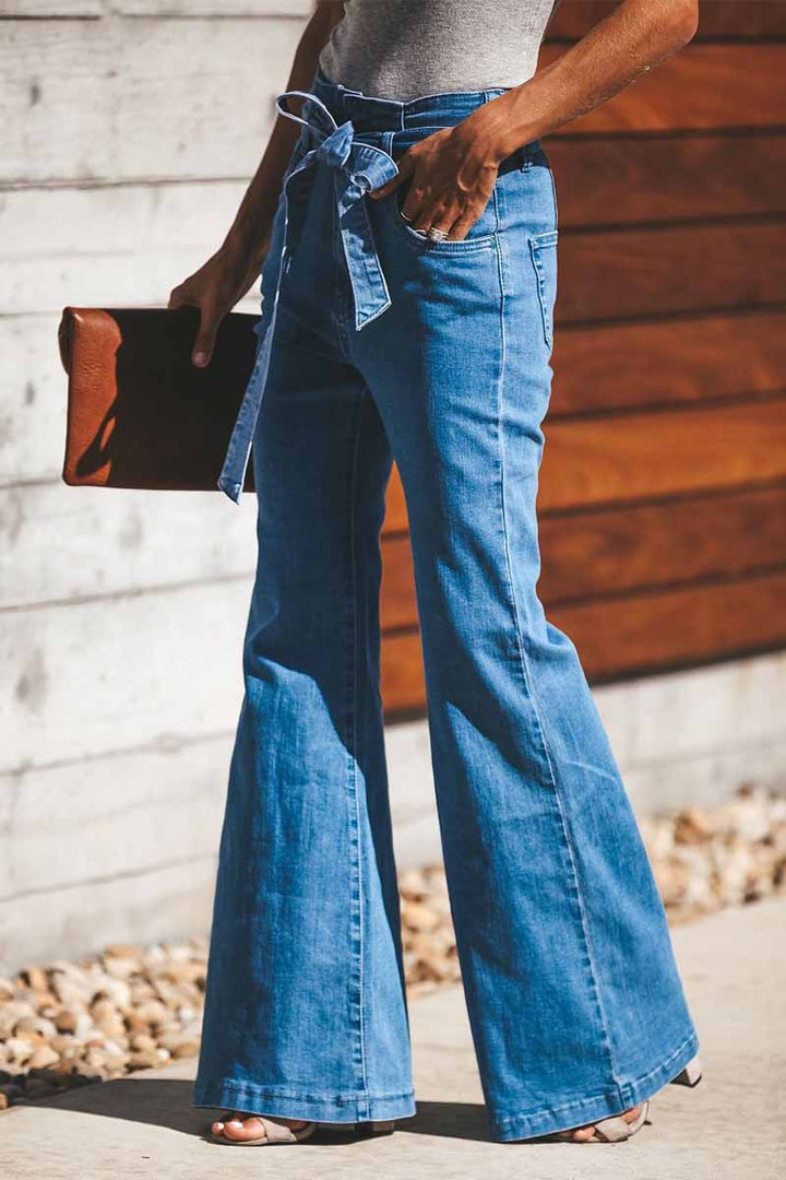 Noveify High-Waist High-Elastic Fashion Flared Pants (Including Belt)