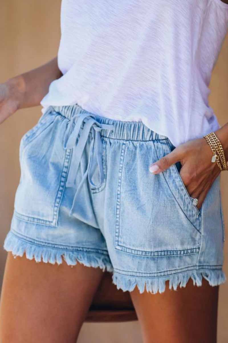 Noveify Adjustable Tassel Pockets Design Denim Shorts(3 Colors)