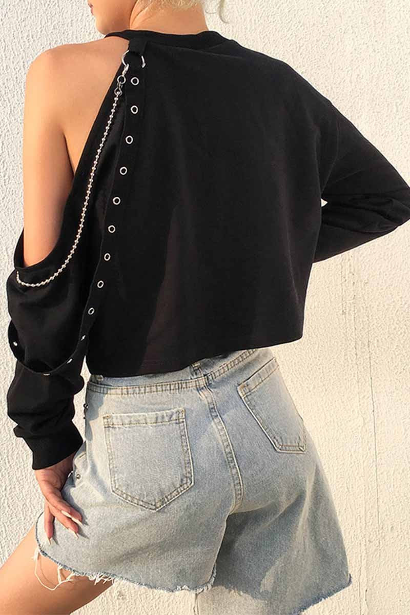 Noveify Long-sleeve Loose Off-shoulder T-shirt