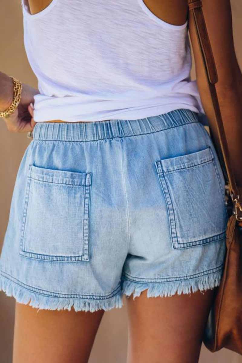 Noveify Adjustable Tassel Pockets Design Denim Shorts(3 Colors)