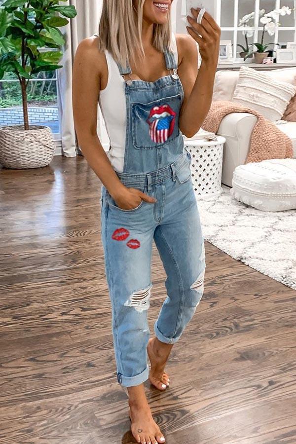 Noveify Denim Print Suspender Jeans