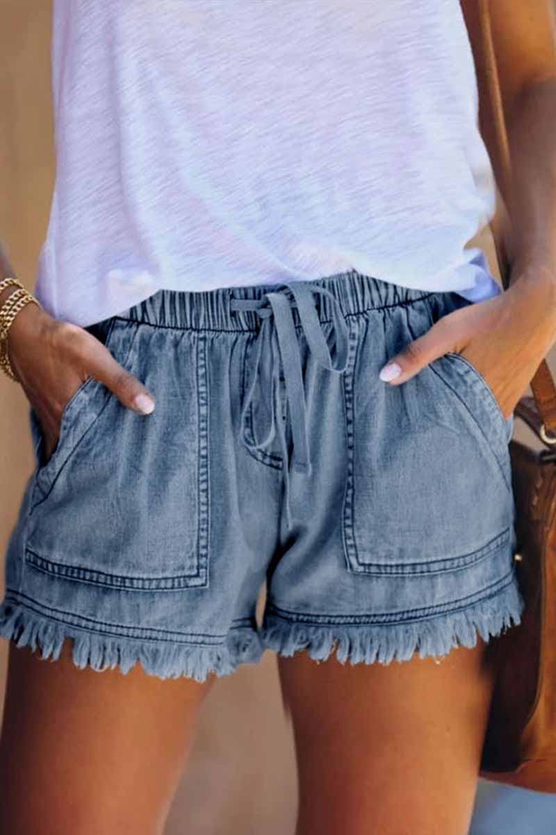 Noveify Adjustable Tassel Pockets Design Denim Shorts(3 Colors)