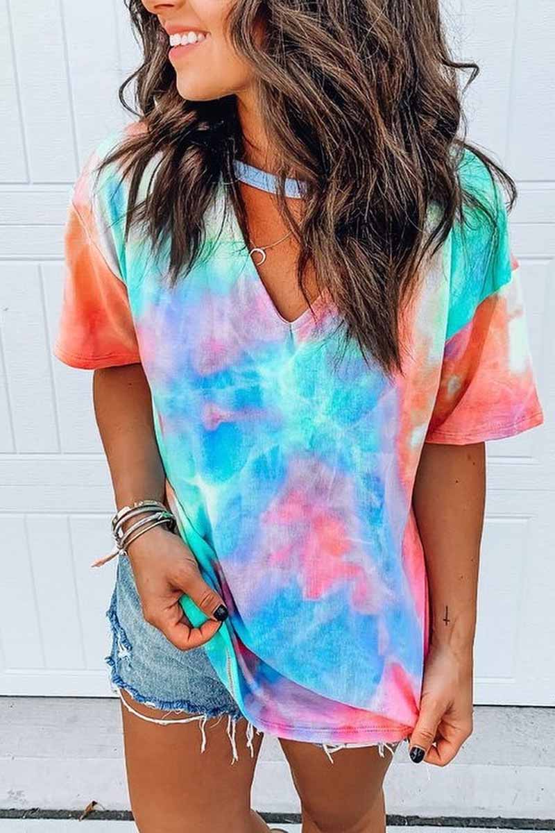 Noveify Round Neck Tie-dye Loose T-shirt