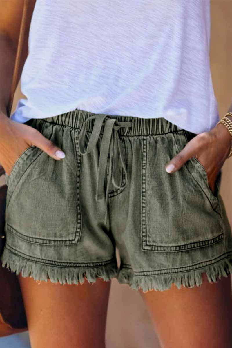 Noveify Adjustable Tassel Pockets Design Denim Shorts(3 Colors)