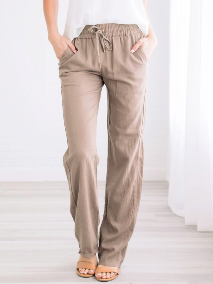 Noveify Pockets Drawstring Solid Loose Casual Fall Pants(6 Colors)